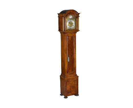 A walnut grandmother clock, 20th century, with eight-day gong chiming movement, the dial with TEMPUS FUGIT boss and chime/str