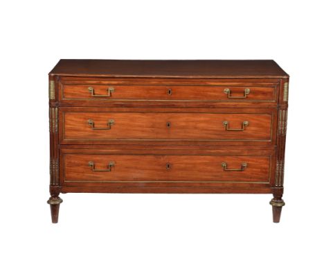 A French Directoire mahogany and brass inlaid commode, early 19th century, 81cm high, 125cm wide, 55cm deep