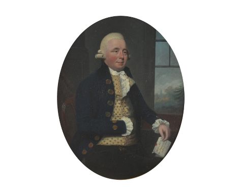 English School (circa 1780)Portrait of Matthew Hill, LondonOil on panel, ovalInscribed on the letter lower right27.5 x 22cm (