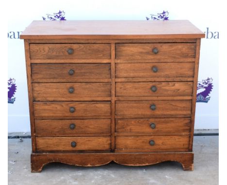 20th century specimen chest of 12 drawers, with a collection of fossil and mineral specimens, raised on bracket feet, H76 x W