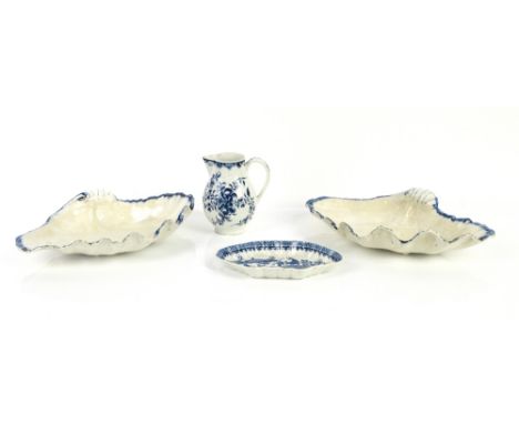 18th century Caughley blue and white porcelain scalloped plate, fisherman and cormorant pattern, impressed Salopian mark vers