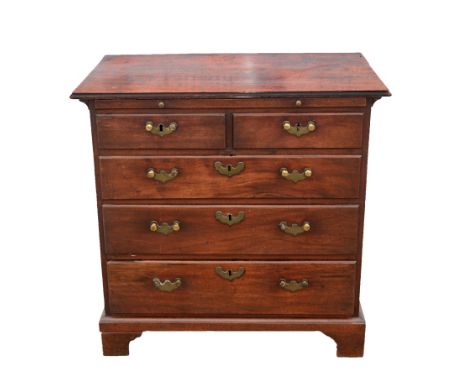 19th century mahogany chest with brushing slide over four long graduated drawers on bracket feet, h82cm x w86cm x d49.5cm    