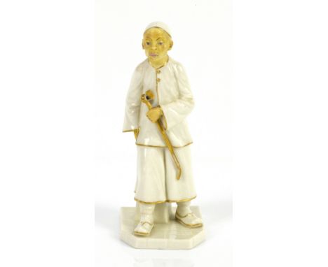 Royal Worcester Chink figure, from Countries of the World series, modelled by James Hadley, as a Chinaman holding an opium pi