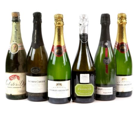 Six bottles of Champagne and Sparkling wine to include: Charles Lecouvey Brut Champaign 75cl, one bottle of Jacob's Creek Cha