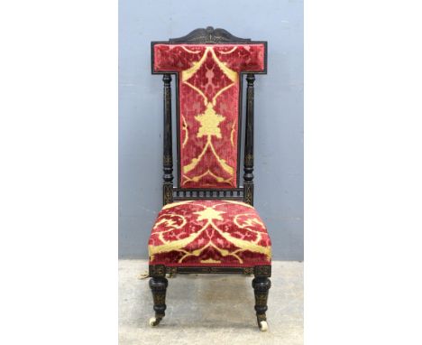 19th century ebonised high back chair with padded back and seat on turned legs            Item is structurally sound, no give