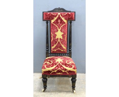 19th century ebonised high back chair with padded back and seat on turned legs            Item is structurally sound, no give