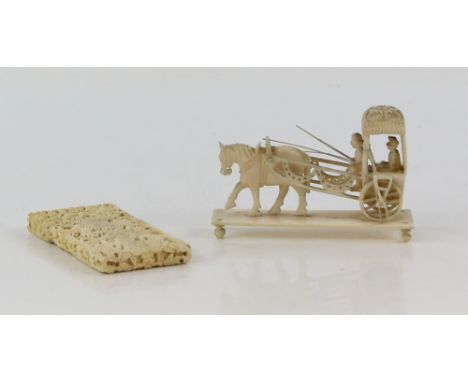 Late 19th/early 20th century Chinese carved ivory card case with figures in a landscape, 8.5cm x 4.5cm, and an early 20th cen