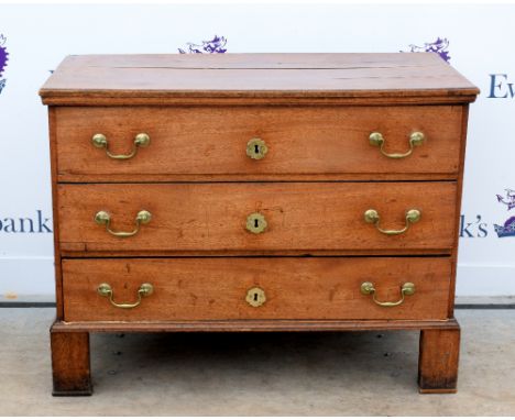 George III mahogany chest of three long drawers on bracket base, h75cm x w96cm x d48cm,           