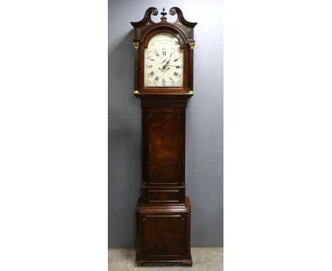 Amended Description Late 18th century mahogany longcase clock, the painted arched dial signed Thurston Sharrock, Preston, hav