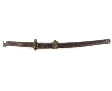 A Japanese style sword with approximately wakizashi nagasa of 38.3cm and mounted in a 'buke zukuri-style koshirae' featuring 