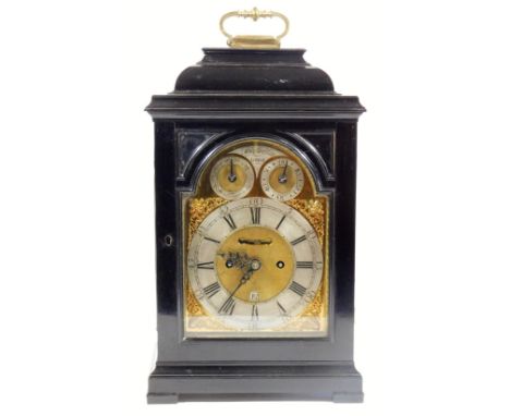 Thomas Hughes London (active 1742-1785).  An 18thC bracket clock, in ebonised caddy case with swing handle, with four part gl