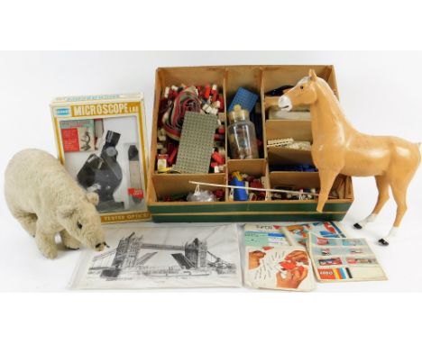 Various children's toys, etc. an early 20thC plush jointed polar bear, 37cm W, various Lego, early Action Man, Native Indian 