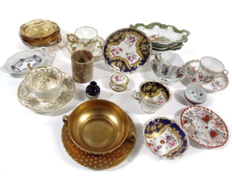 Various porcelain, a 20thC Dresden tea cup, 7cm H and saucer,  cabinet cups and saucers, miniature oriental porcelain, onyx v