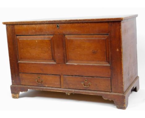 A 19thC pine mule chest, of rectangular form with panelled front above two drawers on bracket feet, 79cm high, 118cm wide, 54