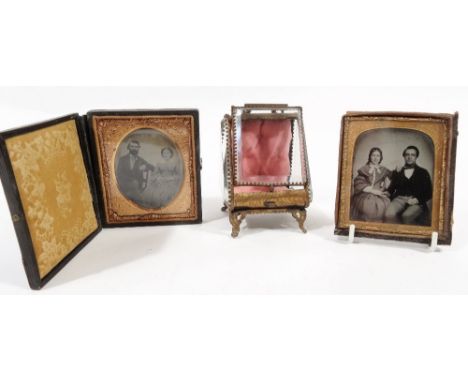 Various photographic portrait prints, of an Edwardian lady and gentleman, and another similar, and a miniature metal framed j
