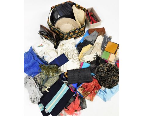Various ladies fashion, to include a pair of vintage Barker's shoes, various hats, fascinators, gloves, etc.  complete with c