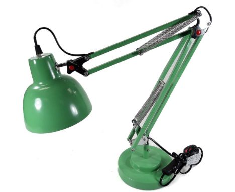 A 20thC Anglepoise lamp, with circular cone shaped shade, articulated stem and circular stepped foot, 17cm Dia.