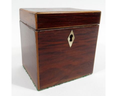A Regency tea caddy, of rectangular form, with diamond ivory escutcheon, 12cm H, 11cm W, 9cm D.