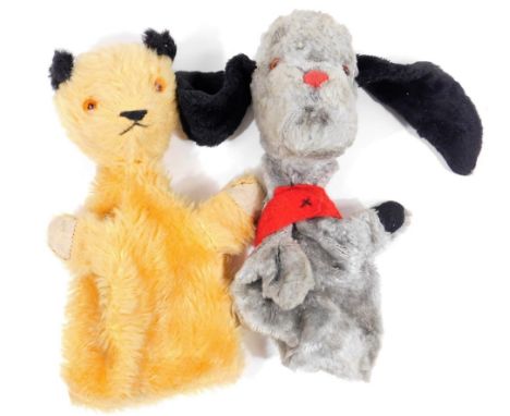 Sooty &amp; Sweep hand puppets, 23cm H.  (2)