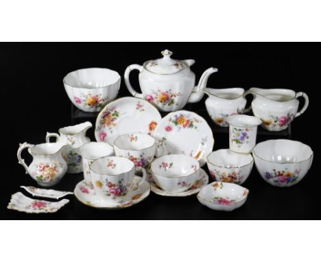 A Royal Crown Derby Posies pattern part miniature service, to include teapot, 14cm H, milk jug, cups, cream jug, serving piec