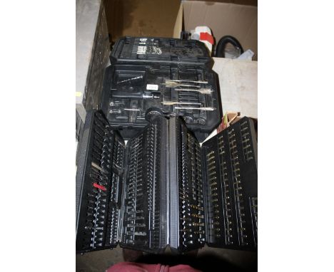 A plastic tool box and contents of a part set drill bits and screwheads etc