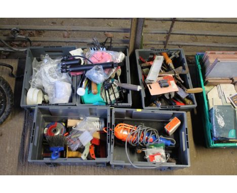 A quantity of miscellaneous items to include hanging light, brushes, barbeque utensils, hand tools etc.