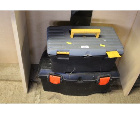 Two plastic tool boxes and contents of various fixings etc