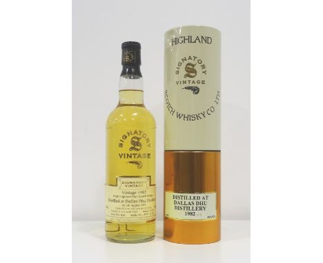 DALLAS DHU 1982 SIGNATORY
One bottle of Dallas Dhu 20 Year Old Single Malt Scotch Whisky.  70cl.  43% abv.  Distilled 5th Aug