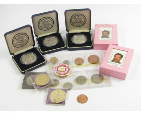 Three Liberation of Kuwait First Anniversary medallions 1991, two Queen Elizabeth II Golden Jubilee Commemorative medallions,