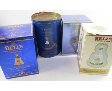 Bells Scotch whisky commemorative decanters, boxed, comprising Queen Mother's 90th Birthday (2), Queen Elizabeth II's 60th Bi