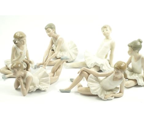 Six Nao porcelain figures of ballerinas, each modelled in seated or recumbent` poses, printed marks (6).