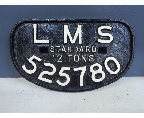 An LMS Standard 12tons 525780 engine plaque, 16cm x 28cm at widest point.