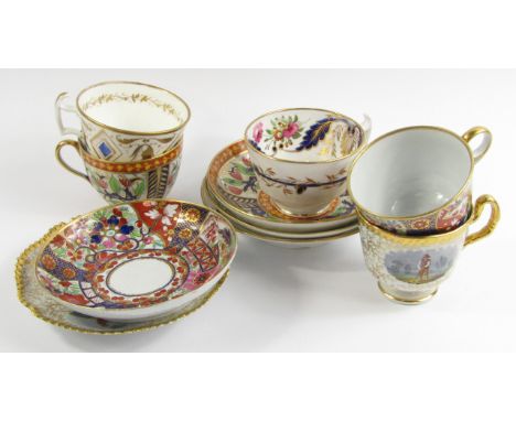 A Flight Barr & Barr porcelain tea cup and saucer, painted with reserves of figures against a gilt seaweed ground, Graingers 