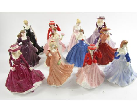 A set of twelve Royal Worcester porcelain Floral Ladies, months of the year, circa 1980, printed marks.