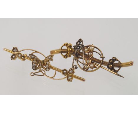 A 15ct gold and seed pearl brooch, and another, (2).