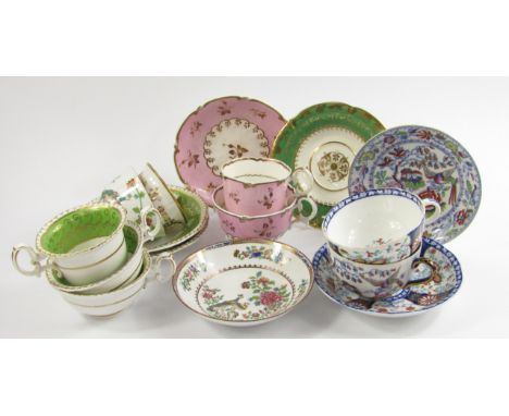 An H & R Daniel Porcelain trio decorated in gilt with floral sprigs, further Daniel tea wares, Minton cups and saucers, Spode