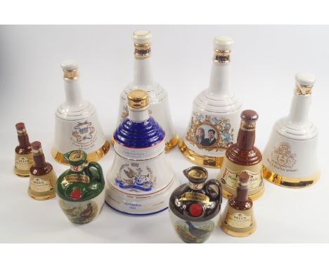 Bells Whisky decanters, comprising 60th Birthday of HM The Queen and the Marriage of Prince Andrew with Miss Sarah Ferguson, 
