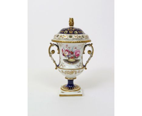 A Grainger's Worcester pot pourri vase and cover, c.1825, painted probably by David Evans with a basket of flowers including 