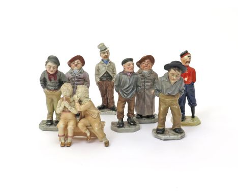 Seven Royal Worcester figures modelled by James Hadley, late 19th century and later, including The Warrior and Cobbly, the ot