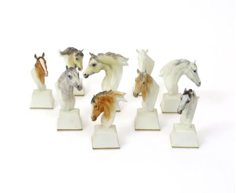 A set of nine Royal Worcester busts of horses from the Equine Studies series, c.1985, representing the nine winged horses of 