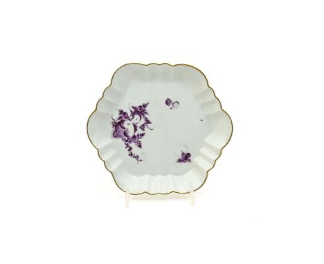 A Worcester teapot stand, c.1770, painted perhaps in the Giles atelier with a purple spray of fruit with scattered gooseberri