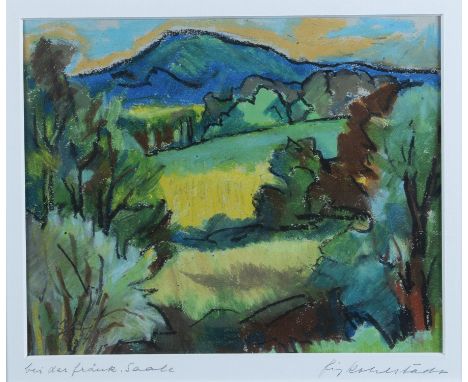 Fritz Kohlstädt 1921 Stuttgart - 2000 Pforzheim Bei der fränkischen Saale, 1994, Wachskreidezeichnung, bezeichnet und links u