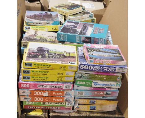 Large quantity of vintage jigsaw puzzles, mainly railway and steam engine related&nbsp;