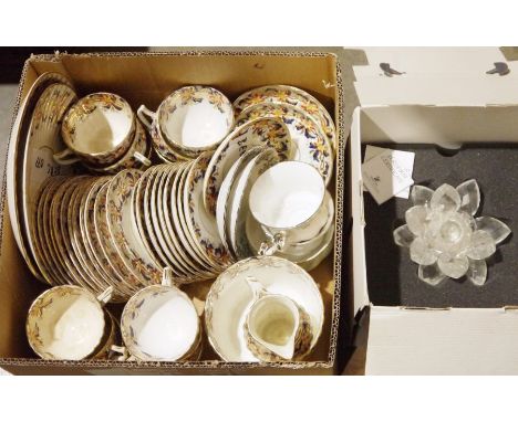 Gilt and floral decorated part tea/dinner service&nbsp;to include side plates, saucers, cups, plates, etc, a boxed Swarovski 