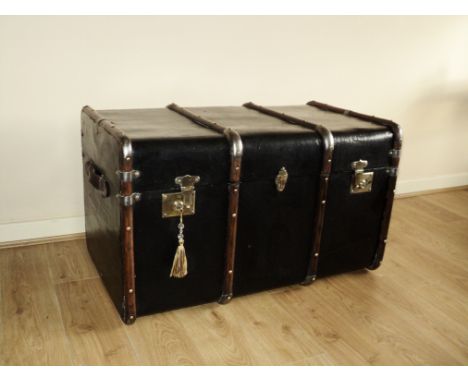 A Restored Edwardian Beechwood Banded Steamer Trunk