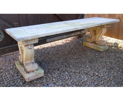 Large stone garden pedestal garden bench 