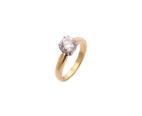 An 18ct gold diamond solitaire ring, with a round brilliant diamond weighing 1.58ct, H colour, VS2 clarity, claw set on a whi