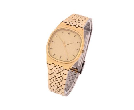 A Gentleman's Omega DeVille with a Swiss-made quartz movement in a 33mm gilt case, with a gold dial and gold baton indexes wi