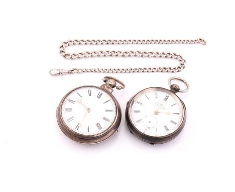 A lot consisting of two silver open face pocket watches, the first being an early Victorian open face pocket watch with a whi