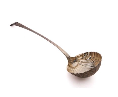 A George III silver Old English pattern soup ladle, London probably 1770 by T. Ellis. With shell moulded bowl. 5.13 ozt, 35 c